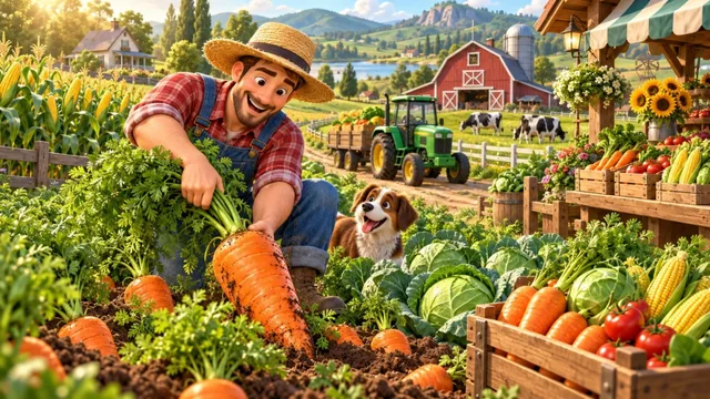 The Farmers Market: a farm of planted fields around a market, as the playable slice opens